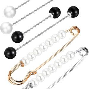 6 pc faux Pearl Black & White Brooch Sweater/Hat Pins & Shawl Clips NWT